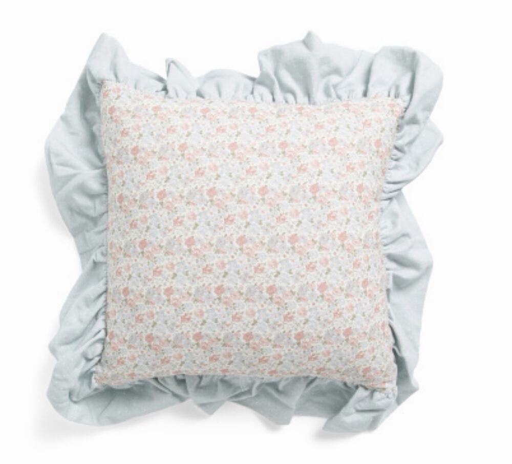 NWT Valerie & Amelia 16"x16" Floral Polka Dot Ruffle Throw Pillow~Blue Salmon